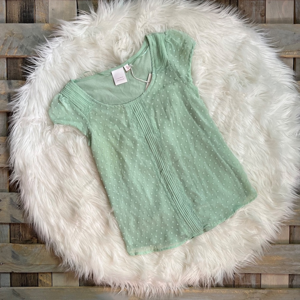 Darling! [LC · Lauren Conrad] Sweet Mint Green Swiss Dot NWT Blouse Top | Small - Picture 3 of 11